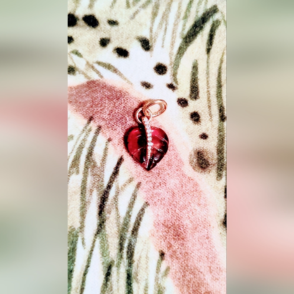 SOLD! Pandora 14K Rose Gold Plated Over Silver Pink Murano Glass CZ Leaf Pendant